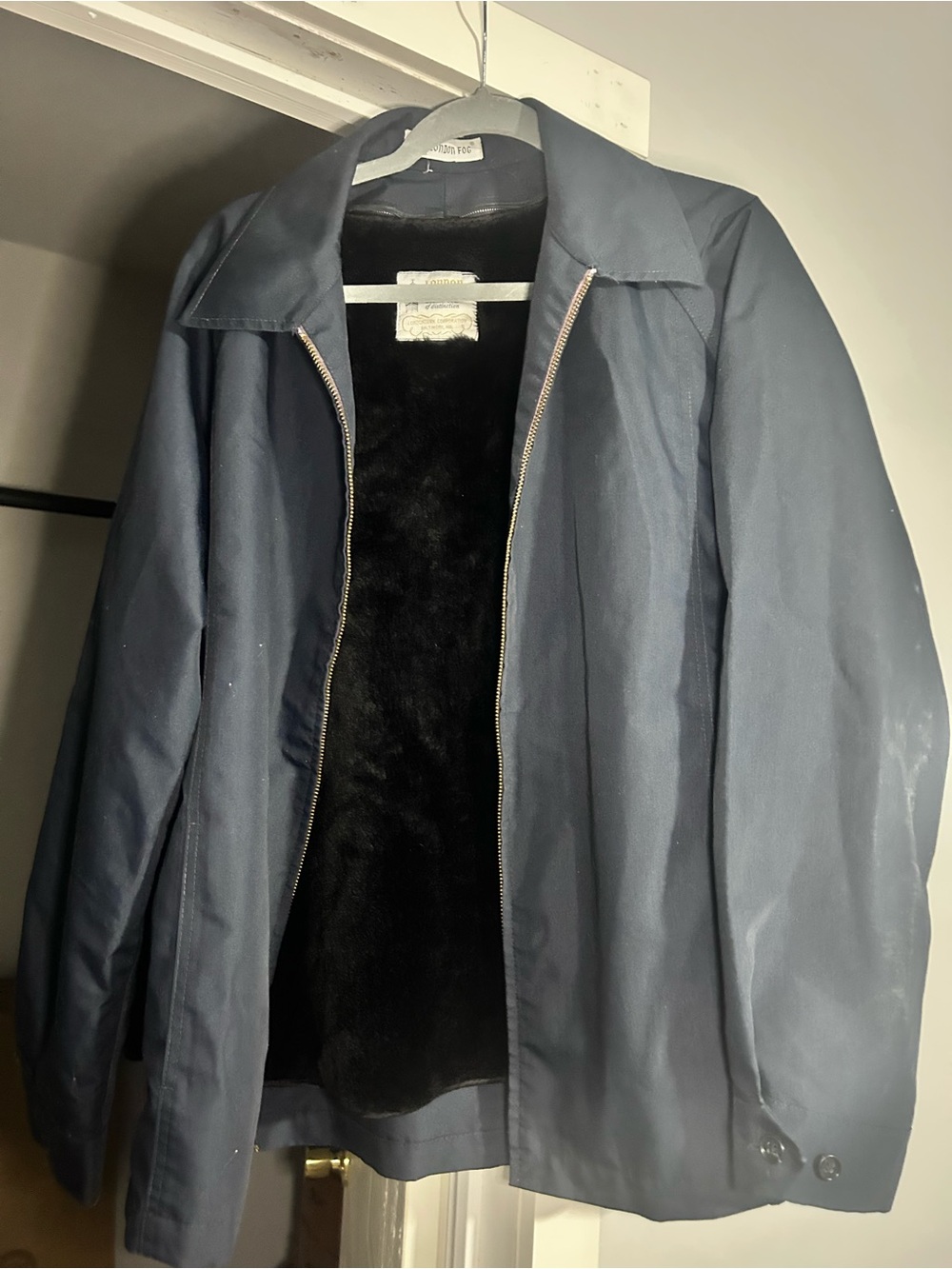 London Fog Navy Trench Coat with Black Faux Fur Lining